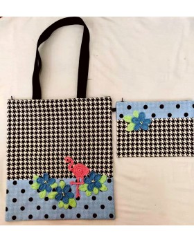 Happy Threads Women's Tote Bag With Pouch Combo (Blue)